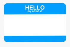 a blue and white name tag with the words hello my name is