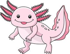 a pink and white cartoon lizard with wings on it's back, smiling at the camera