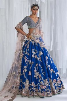 Shop for Dolly J Blue Daffodil Raw Silk Embroidered Lehenga Set for Women Online at Aza Fashions Blue Bridal Lehenga, Lehenga For Engagement, Silk Bridal Lehenga, Dolly J, Baju Kahwin, Blue Lehenga, Bridal Lehengas, Blue Bridal, Amritsar