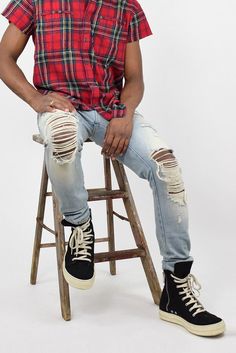 Rugged Fitted Distressed Bottoms, Rugged Distressed Fitted Bottoms, Casual Distressed Bottoms With Standard Cut Leg, Distressed Casual Bottoms With Standard Cut Leg, Urban Fitted Distressed Bottoms, Casual Ripped Bottoms For Streetwear, Denim Jeans Ripped, Tall Jeans, Big & Tall