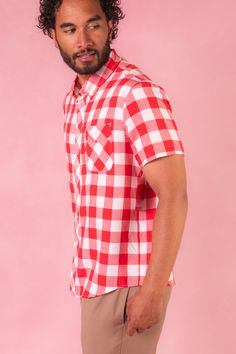 Introducing the Men's James Shirt in Red Gingham! Crafted from bold red & white large gingham print fabric, this shirt is sure to turn heads at any summer soiree. The collar neckline adds a dash of sophistication, while the sleeves ensure a polished look. With its classic button-up style, the James Shirt effortlessly blends timeless charm with summer flair, making it the perfect choice for celebrating in style this summer. Don't forget matching styles for the WHOLE family! Summer Soiree, The James, Red Gingham, Matches Fashion, Gingham Print, Mens Streetwear, Polished Look, Print Fabric, Up Styles