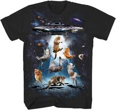 UFO Cats Kitten Cat Lover Outerspace Planets Stars Galaxy Graphic T-Shirt Meaningful Gift For Family Gift For Boyfriend Valentine Gift Men's Graphic T Shirt, Kitten Cat, Cat T, Funny Humor, Cat Theme, Classic Outfits