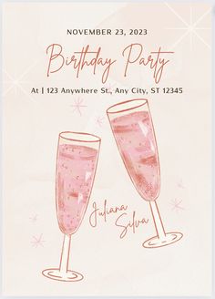 a birthday party flyer with two champagne glasses