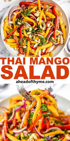 thai mango salad with red onions, peppers and pineapples