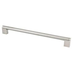 a stainless steel pull handle on a white background