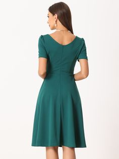 Shop Allegra K for square neck vintage short sleeve high waist elegant dress you are looking for, get more women's dresses for yourelf. Order now! Free Returns! Solid A-line Vintage Midi Dress, Solid Vintage A-line Midi Dress, Solid Color A-line Vintage Midi Dress, Vintage Fitted Solid Color Dresses, Elegant Dresses Green, Dresses Green, Dress Unique, Vintage Short, Office Party