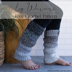 legs wearing leg warmers with text overlay that says leg warmers free crochet pattern