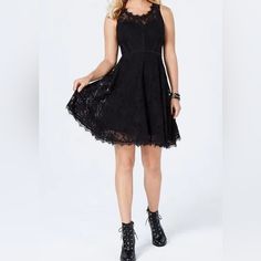 This Is Such A Great Dress. Can Be Worn For A Variety Of Styles. This Is A Size Large - New With Tags. Lace Fit And Flare Dress For Night Out, Casual Lace Mini Dress For Party, Casual Lace Dress With Stretch, Casual Stretch Lace Dress, Casual Fitted Lace Party Dress, Casual Spring Party Lace Dress, Casual Lace Party Dress, Casual Lace Dresses For Date Night, Party Dress Black