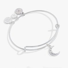 Silver Celestial Crescent Bracelets With Moon Charm, Celestial Crescent Silver Bracelets, Adjustable Crescent Moon Phase Bracelets, Soft Toothbrush, Bangle Bracelets With Charms, Moon Charm, Charm Bangle, Alex And Ani, Shiny Silver