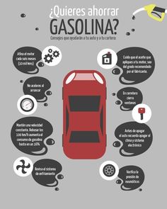 a red car surrounded by speech bubbles with the words gasolina written in spanish