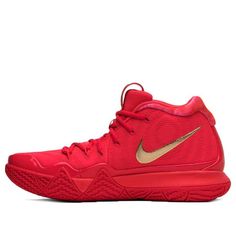 Nike Gold Sneakers With Boost Midsole, Gold Basketball Shoes With Boost Midsole For Sports, Gold Basketball Shoes With Boost Midsole, Nike Gold Sneakers With Cushioned Footbed, Red Carpet Shoes, Gold Basketball Shoes, Gold Basketball, Kyrie 4, Kyrie Irving