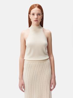 Women's Cashmere Turtleneck Top Off White - Gobi Cashmere Fitted Cream Turtleneck, Chic Beige Turtleneck For Spring, Beige Cashmere Tops For Spring, Chic Cashmere Turtleneck, Spring Beige Cashmere Tops, High Neck Cashmere Turtleneck, Elegant Sleeveless Cashmere Tops, Spring Cashmere Turtleneck Top, Spring Cream Cashmere Top