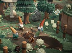 the gnomes are cooking around the campfire in the forest