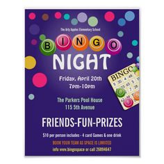 a flyer for an event with the words bingo night