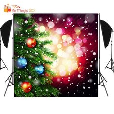 a christmas tree with ornaments on it in front of a red and white background,