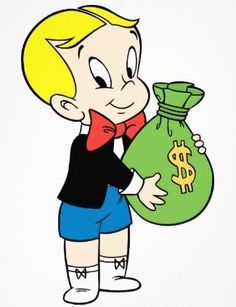 a cartoon boy holding a money bag with the words, missappi trying to get rich