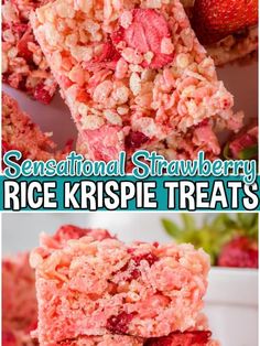 strawberry rice krispie treats stacked on top of each other