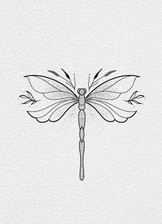 a black and white drawing of a dragonfly