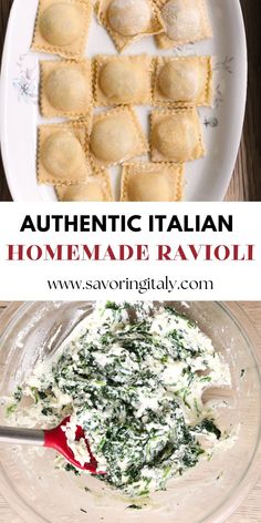 homemade ravioli recipe with spinach and cheese in the middle, on a white plate