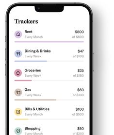 the tracker app is displayed on an iphone's screen, displaying items for purchase