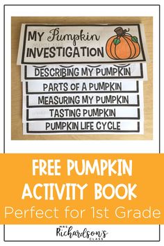 the pumpkin activity book for kids to practice writing and reading with their own hands on it