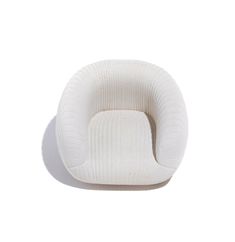 a white chair that is made out of knits and wool yarn, sitting on a white surface