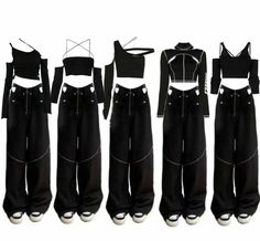 All Black Outfit Dance, Kpop Dancers Outfit, Dance Outfits Kpop Stage, K Pop Dance Outfits, Backup Dancers Outfits Kpop, Black And White Dance Outfit, Kpop Outfits Ideas 5 Members, All Black Dance Outfit, 5 Outfits Kpop