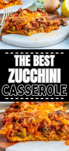 A slice of this zucchini casserole on a plate with another closeup slice below. Casserole With Zucchini, Beef Zucchini Casserole, Recipe With Zucchini, Beef Zucchini, Casserole With Ground Beef, Chicken Zucchini Casserole, Zucchini Bake, Zucchini Casserole Recipes