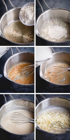 four pictures show how to make an egg mixture