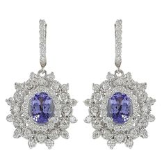 5.48 Carat Natural Tanzanite 14K White Gold Diamond Earrings - Fashion Strada Tanzanite Diamond Earrings, White Gold Diamond Earrings, Tanzanite Jewelry, Tanzanite Earrings, High Jewellery, Gold Luxury, Tanzanite Diamond, Blue Tanzanite, Vs Diamond