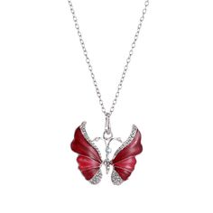 The Unique Colorful Butterfly Pendant is a stunning silver necklace for her that makes a beautiful gift. This pendant features a colorful enamel butterfly design that is sure to delight. The butterfly's wings display an array of vivid colors that pop against the rhodium-plated .925 sterling silver. This Unique, Colorful Butterfly Pendant has an elegant yet playful style that suits many tastes. The pendant hangs from an 18" sterling silver cable chain that secures with a lobster clasp. At 1" tall Silver Jewelry With Butterfly Charm, Silver Wing-shaped Necklace For Valentine's Day, Silver Butterfly Necklace For Her, Silver Butterfly Necklace Gift For Her, Silver Butterfly Necklace As A Gift For Her, Silver Butterfly Jewelry For Mother's Day, Silver Enamel Jewelry For Mother's Day, Mother's Day Silver Butterfly Jewelry, Red Butterfly Charm Necklace