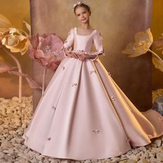 DreamyVow Luxury Pink Satin Girl Dresses Square Collar Long Sleeve for Kids Wedding Birthday Party Gown J137-DreamyVow Orange Evening Dresses, Yellow Evening Dresses, Silver Evening Dress, Burgundy Evening Dress, Purple Evening Dress, Champagne Evening Dress, Wedding Dresses For Kids, Gold Evening Dresses, Green Evening Dress