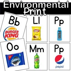 an image of environmental print out with different things to eat and drink in it's own words