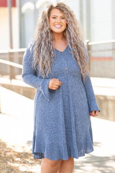 Chic Soul plus size clothing, navy solid long flutter sleeve casual babydoll dress Elegance Dress, Chic Soul, Outfit Inspiration Fall, Chic Look, Model Fits, Navy Color, Business Casual, Plus Size Fashion, Bell Sleeves