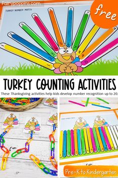 turkey counting activities for kids with free printables