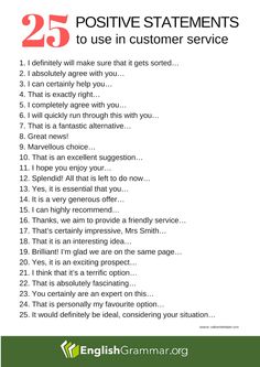 the 25 positive statements to use in customer service