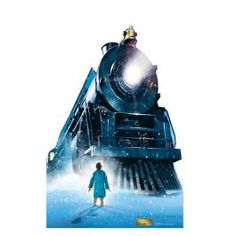 the polar express movie poster with a person standing in front of an ice covered train