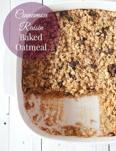 baked oatmeal with raisins in a baking dish