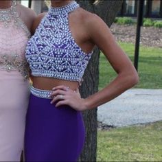 Worn For 2 Hours, Like Brand New I Included A Picture Of It On Me Blue Blush Brand Bought From Peaches Two Piece Purple Dress, Top Is A Halter With A Key Whole Back That Has Pearls And Stones, The Skirt Has Stones Around The Top It Was Dry Cleaned After It Was Worn So It Is Clean Size 0 Comment If Other Measurements Are Needed 2 Piece Prom Dress, Purple Prom Dress, Piece Prom Dress, Blush Dresses, Dress Top, Purple Dress, Peaches, Prom Dress, Blue Dresses