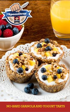 no - bake granola and yogurt tarts with fresh fruit on the side