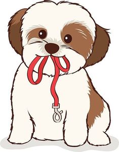 a small dog with a red ribbon around its neck