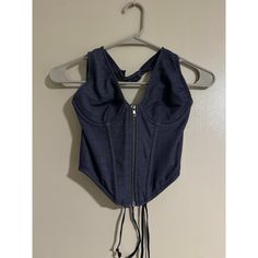 Shipped Out Today Size: Women’s Small Never Worn, Purchased Almost A Year Ago! Brand New Just No Tags. There Is Also A Brown Version Listed! Blue Denim Crop Top For Night Out, Denim Blue Cotton Tops For Night Out, Gold Crop Top, Cutout Crop Top, Denim Corset Top, Urban Outfitters Top, Denim Corset, Small Crop Tops, Short Sleeve Cropped Top