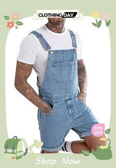 Retro Casual Bib Denim Jumpsuit Vintage Jeans Mens, Denim Overall Shorts, Jumpsuit Denim, Denim Shorts Style, Vintage Overalls, Strap Pants, Denim Overalls Shorts, Jean Vintage, Jeans Ripped