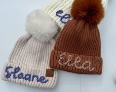 Custom Baby Name Beanie Hand Embroidered Hat Embroidered Personalized Toddler Winter Hat Perfect Baby Gift - Etsy White Cotton Hats For Cold Weather, Winter Cotton Hat With Letter Embroidery, White Winter Hat With Embroidered Logo, Cotton Winter Hat As A Gift, Cotton Winter Hat For Gift, Cotton Winter Hat As Gift, Winter Cotton Hat For Gifts, Cute Cotton Bonnet For Winter, Winter Cotton Hat As Gift