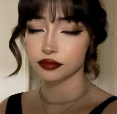 Makeup For Red And Black Outfit, Red Glam Makeup Looks, Dark Natural Makeup, Dark Romantic Makeup, Dark Red Makeup Looks, Vampire Eye Makeup, Dark Coquette Makeup, Cute Goth Makeup, Maneater Makeup