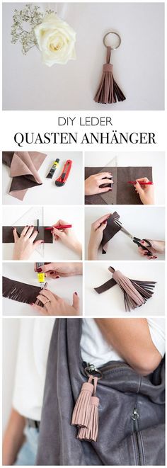 the instructions for how to make an elegant tassell purse with leather straps and fringes