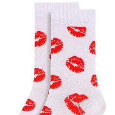 Get ready to pucker up with these playful socks! Featuring a fun red lips print on a crisp white background, these socks are sure to make you and your loved ones smile. Pair them with one of our love themed socks to create your own bundle of love. Whether you're at home or out on the town, these socks will add a touch of whimsy to your look. So go ahead and spread the love, one step at a time! 70% cotton, 25% polyester, 5% spandex Fits US Sock Size Women's 9-11, Shoe Size 4-10 Machine wash, tumb Trendy Red Socks For Gifts, Trendy Red Socks As Gift, Trendy Red Socks For Gift, Trendy Red Socks As A Gift, One Step At A Time, Valentine Print, Lips Print, White Socks, White Sock