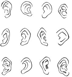 the different types of ear shapes are shown in black and white, as well as an outline