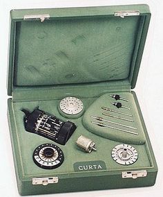 a green case with several different items in it