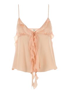 Chloé Ruffled Spaghetti Strap Top Silk Tops For Women, Pink Silk Top, Blouse Designs Silk, Spaghetti Strap Top, Strap Top, Powder Pink, Pink Silk, Polished Look